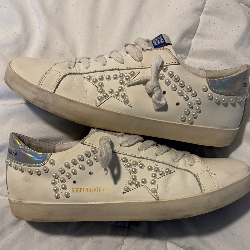 Golden Goose Cream Star Studded Sneakers